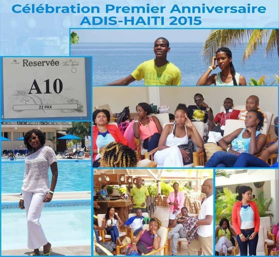 Collage photo de la célébration du premier anniversaire d'ADIS-HAÏTI en 2015